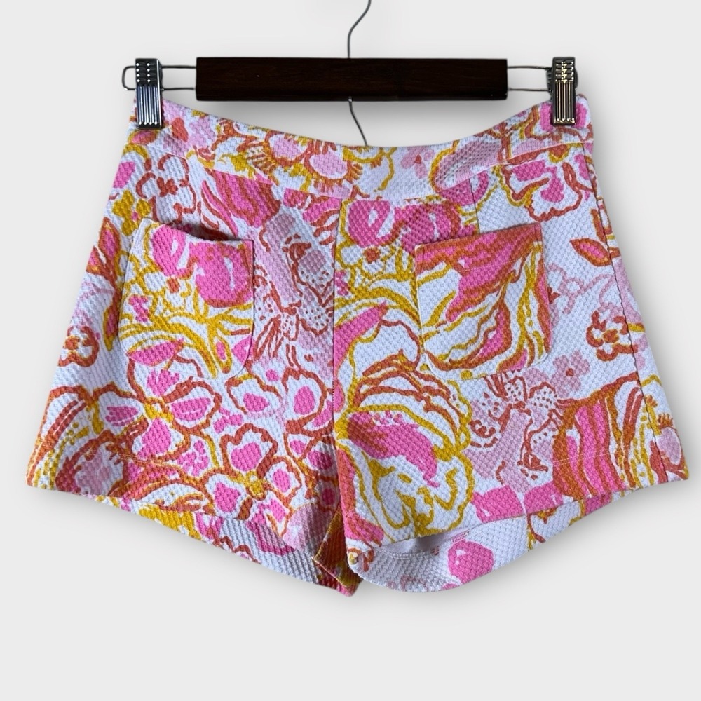 Lilly Pulitzer Alycia Shorts Resort Floral Pink White Happiness Knit Size‎ 2